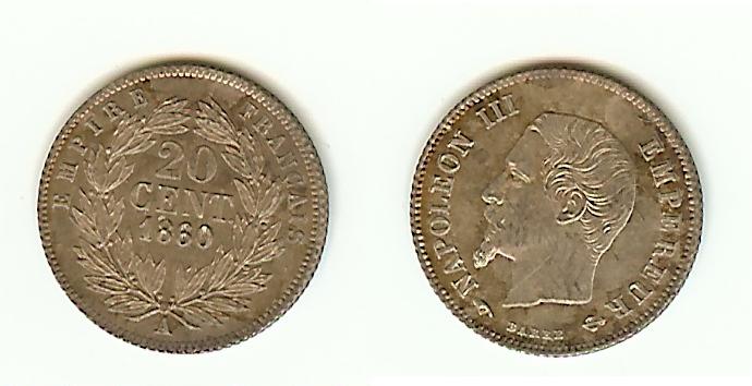 20 Centimes Napoléon III 1860A Paris Unc+